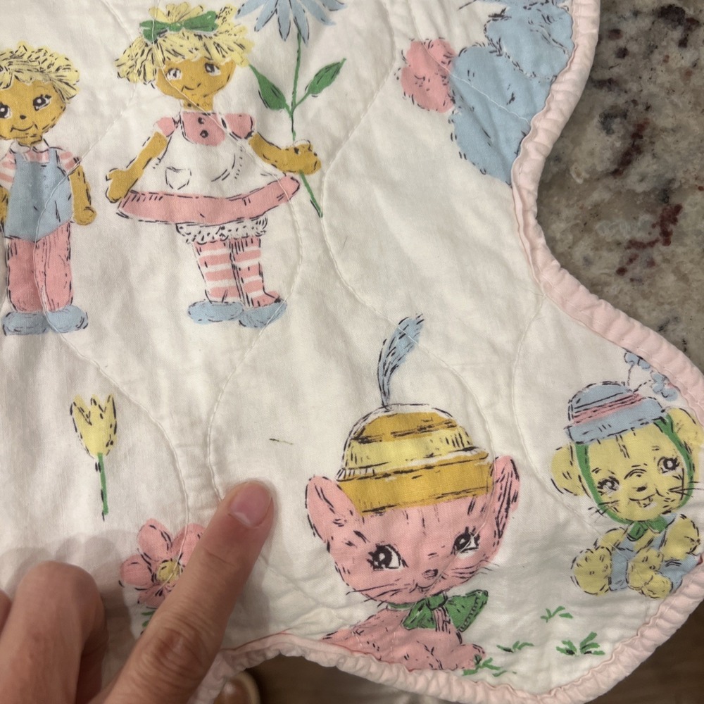 Vintage Baby Blanket Crib Quilt Pastel Boy GIrl Bunny  44x31" - Picture 8 of 8
